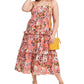 INC International Concepts Women's Sleeveless Floral Smocked Maxi Dress Orange Size 3X