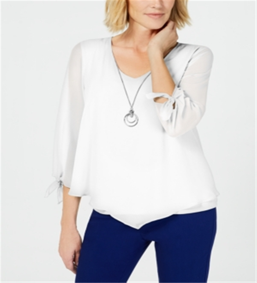 JM Collection Women's Asymmetrical Necklace Blouse White Size Medium