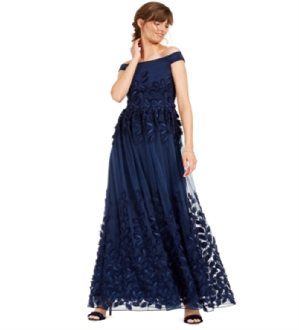 एड्रिएना पापल महिलाओं की स्लीवलेस ऑफ शोल्डर मैक्सी इवनिंग शीथ ड्रेस नेवी साइज 6