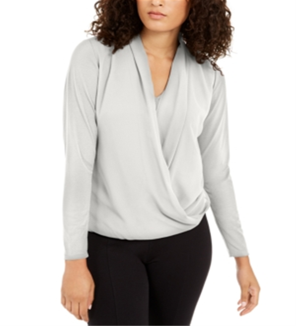 Alfani Women's Petite Surplice Top  White Size Petite M
