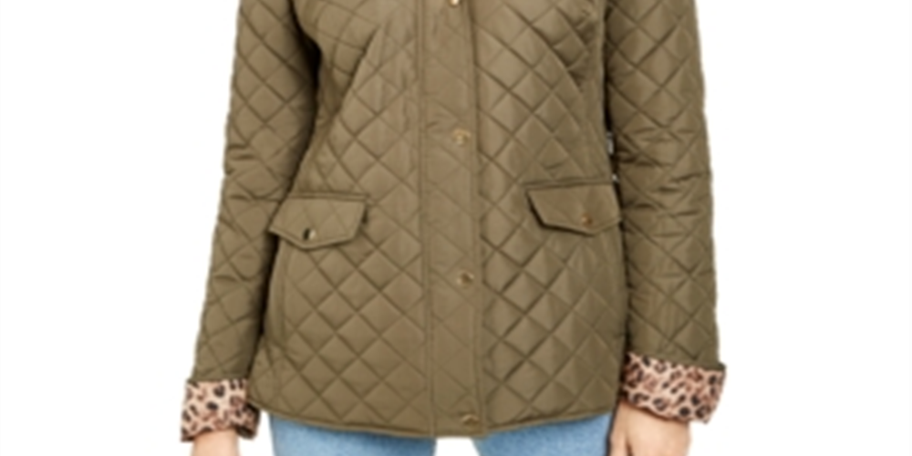 Charter Club Women's Quilted Hooded Jacket Green Size Petite Medium