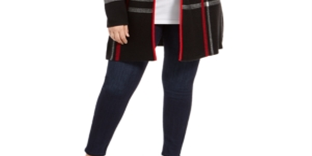 Charter Club Women's Plus Size Plaid Open-Front Cardigan  - Deep Black Size 0X