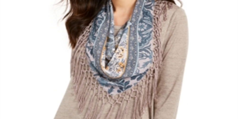 Style & Co Women's Fringed Scarf Neck Top -Gray Size Small