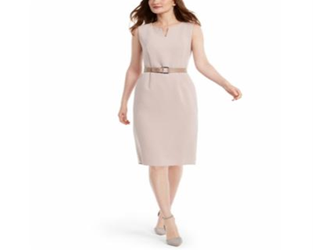 Nine West Women's Sleeveless Notched Belted Dress Adobe Rose Pink Size 10