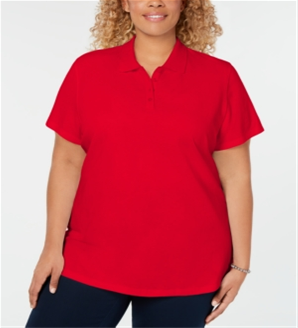 Karen Scott Women's Plus Cotton Polo Top Red Size 2XL