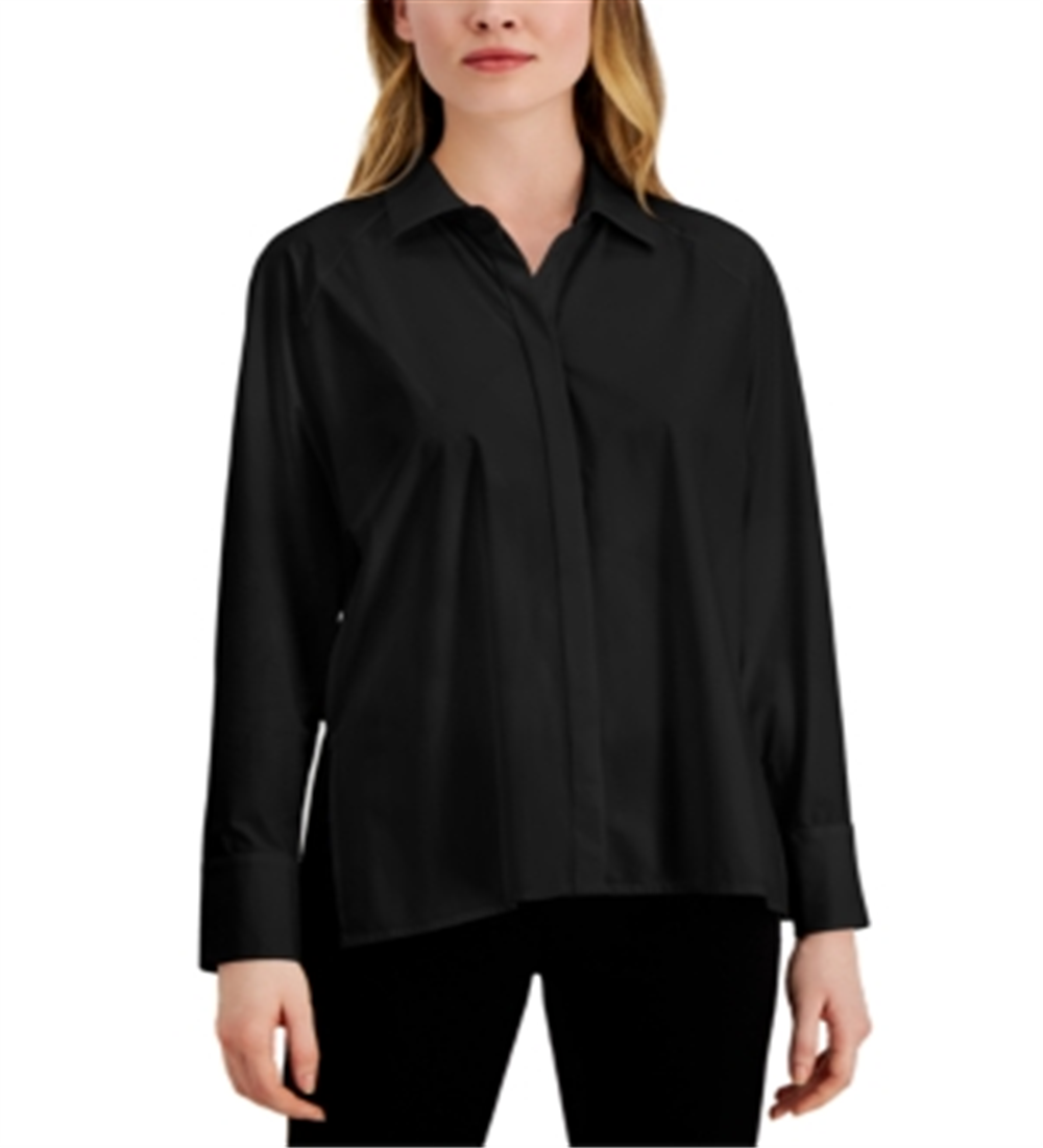 Alfani Women's Long Sleeve Collared Top Black Size XXL