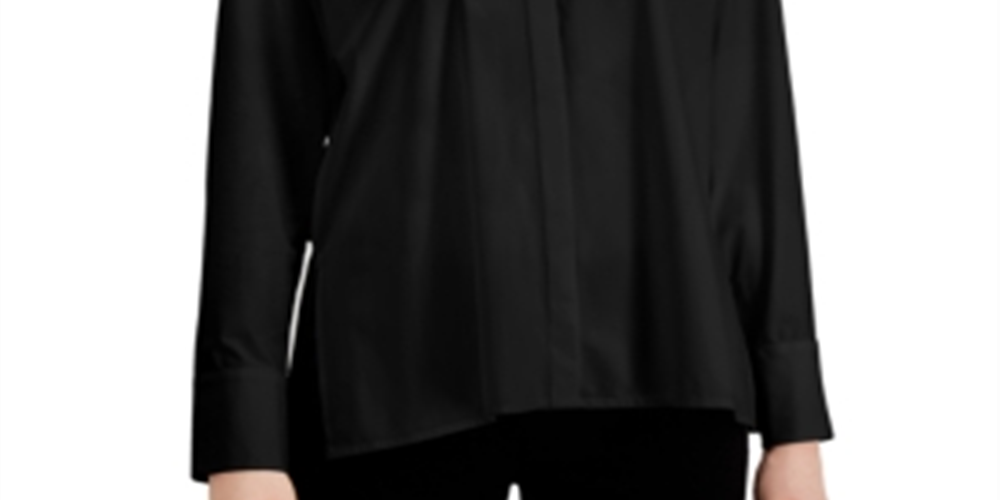Alfani Women's Long Sleeve Collared Top Black Size XXL