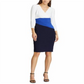 Ralph Lauren Women's Color Block Short Sleeve Jewel Neck Above the Knee Body Con Dress Blue Size 0