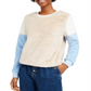 Almost Famous Junior's Colorblocked Faux Fur Pullover Blue Size Small