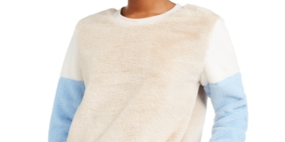 Almost Famous Junior's Colorblocked Faux Fur Pullover Blue Size Small