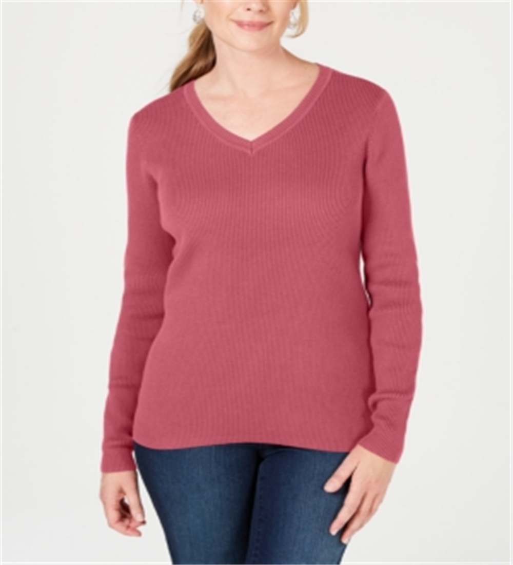 Karen Scott Women's Cotton V Neck Sweater Pink Size XX-Large