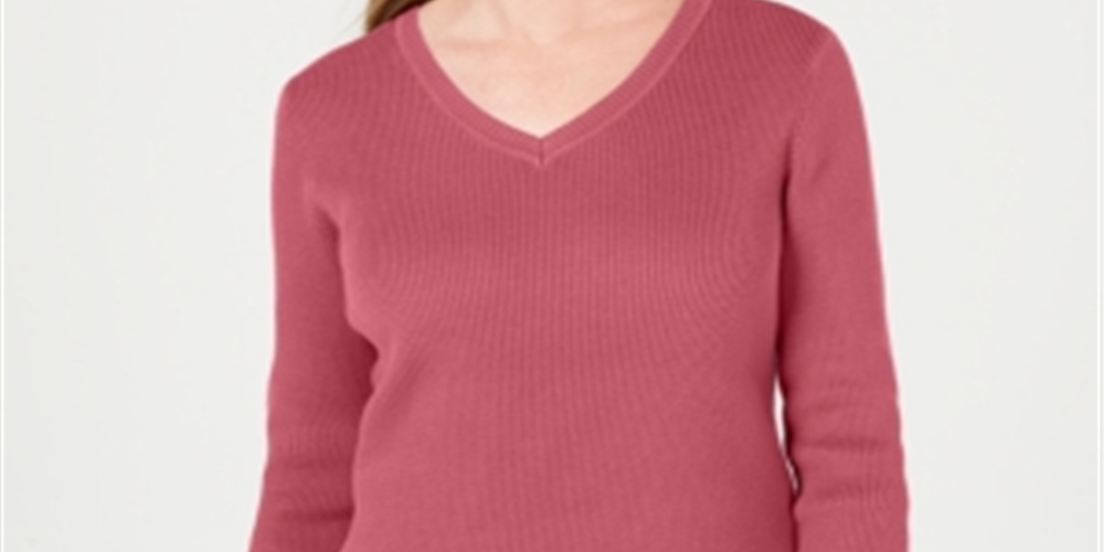Karen Scott Women's Cotton V Neck Sweater Pink Size XX-Large