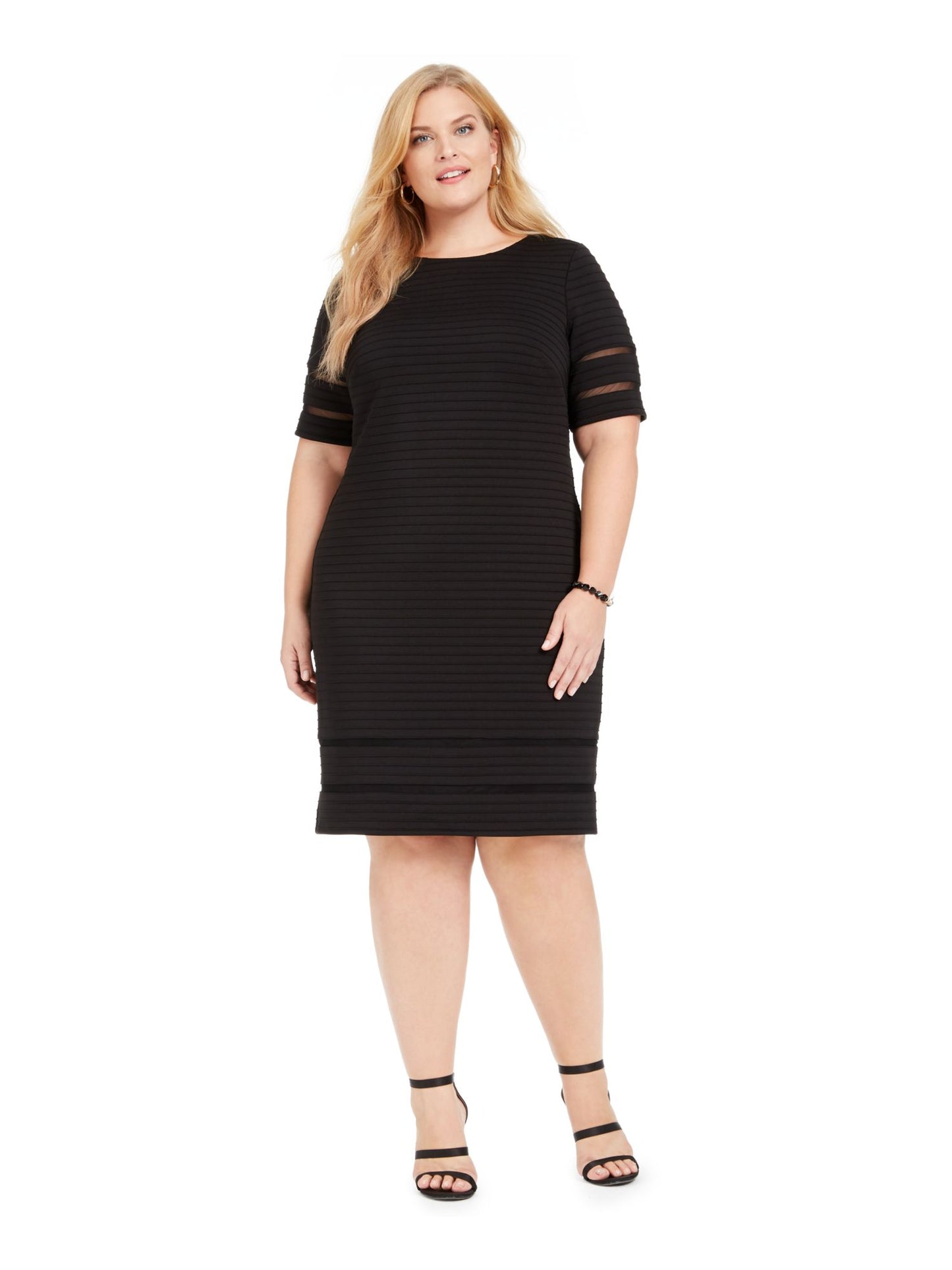 Jessica Howard Women's Short Sleeve Below the Knee Dress Black Size 24W