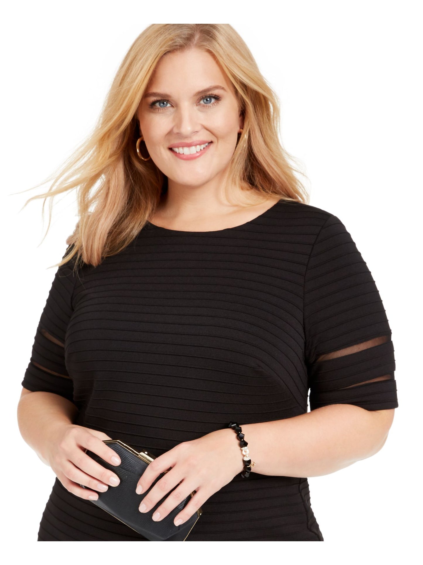 Jessica Howard Women's Short Sleeve Below the Knee Dress Black Size 24W