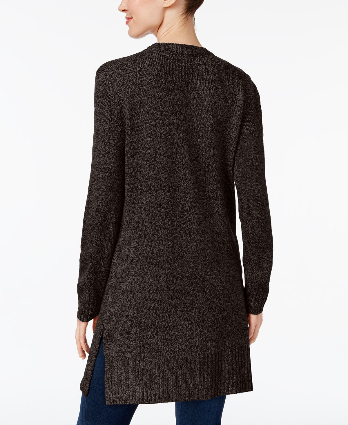 Karen Scott Women's Marled Knit Duster Cardigan -Black Size Petite S/M