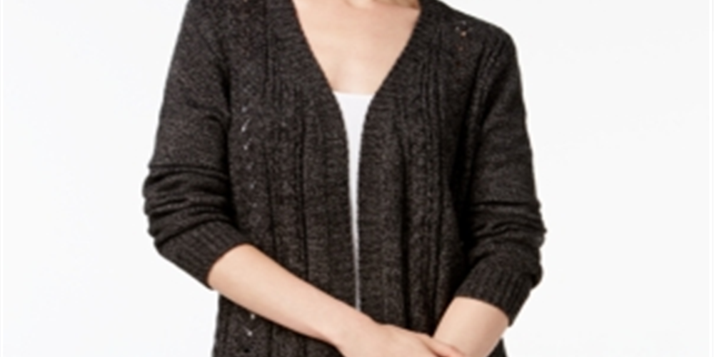 Karen Scott Women's Marled Knit Duster Cardigan -Black Size Petite S/M