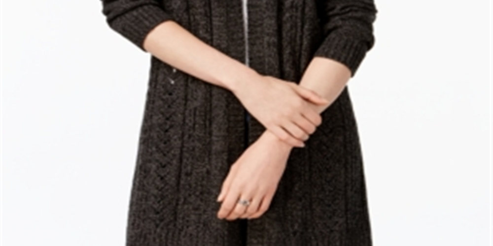 Karen Scott Women's Marled Knit Duster Cardigan -Black Size Petite S/M