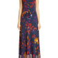 Fuzzi Women's Embroidered Trim Floral Maxi Dress Blue Size Large