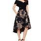 Xscape Women's Floral Short Sleeve Off Shoulder Tea Length Hi Lo Formal Dress Black Size 14 Petite