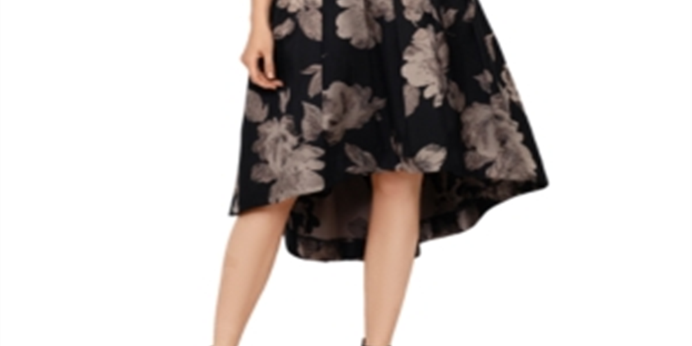 Xscape Women's Floral Short Sleeve Off Shoulder Tea Length Hi Lo Formal Dress Black Size 14 Petite