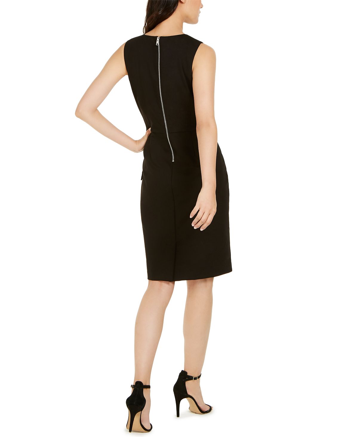 INC International Concepts Women's Mixed Media Faux Wrap Dress Black Size 6