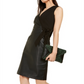 INC International Concepts Women's Mixed Media Faux Wrap Dress Black Size 6