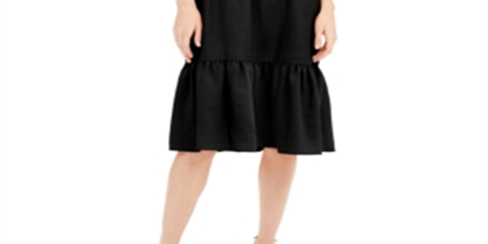 INC International Concepts Women's Linen Blend Twist Front MIDI Dress Black Size XXL