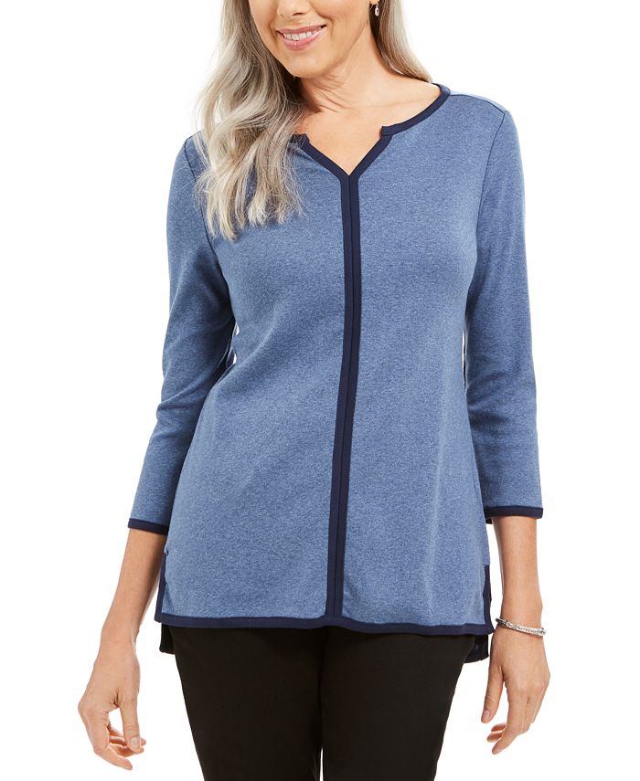 Karen Scott Women's Cotton Tipped Tunic Blue Size S