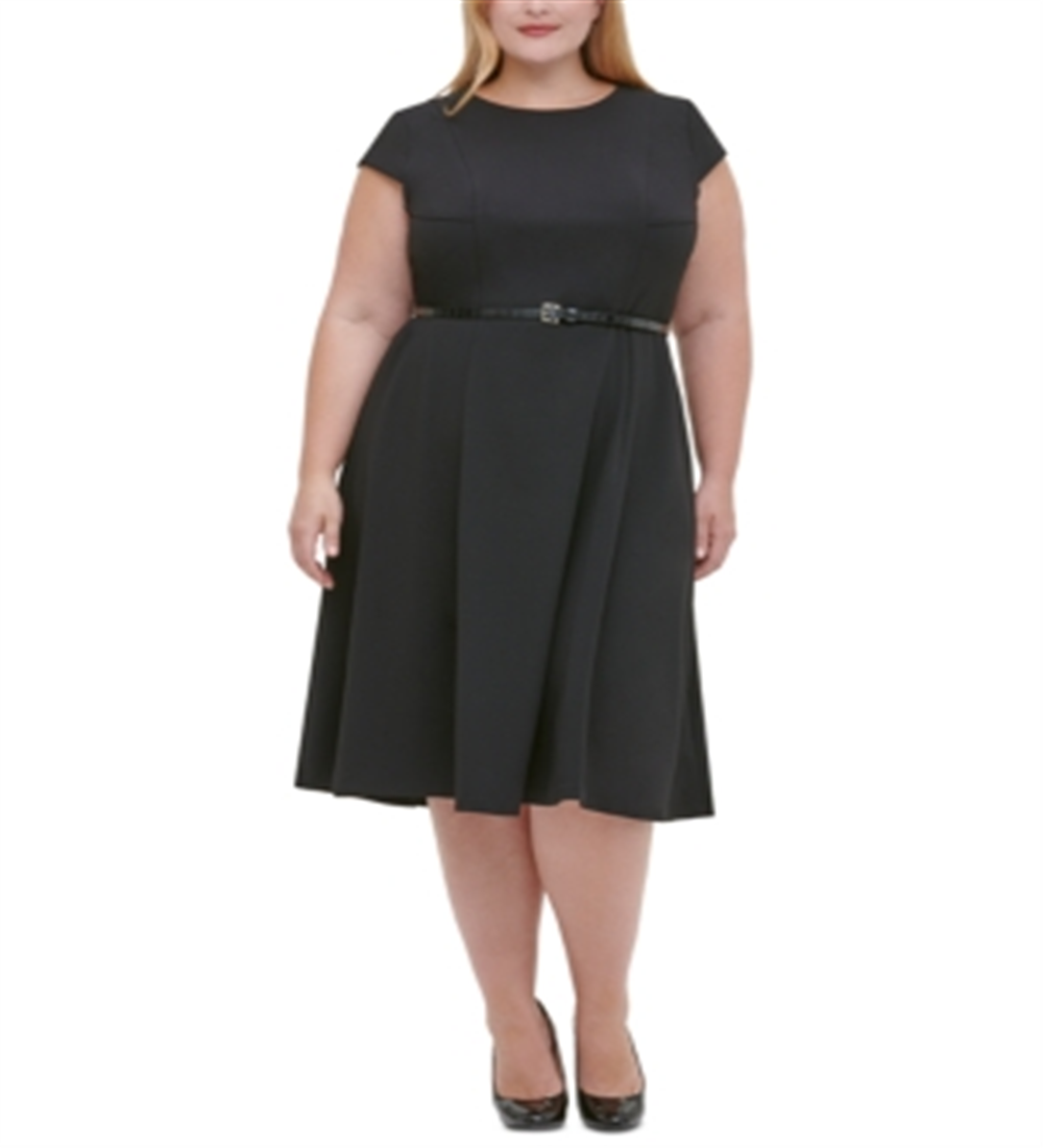 Tommy Hilfiger Women's Plus Belted MIDI Dress Black Size 18 W
