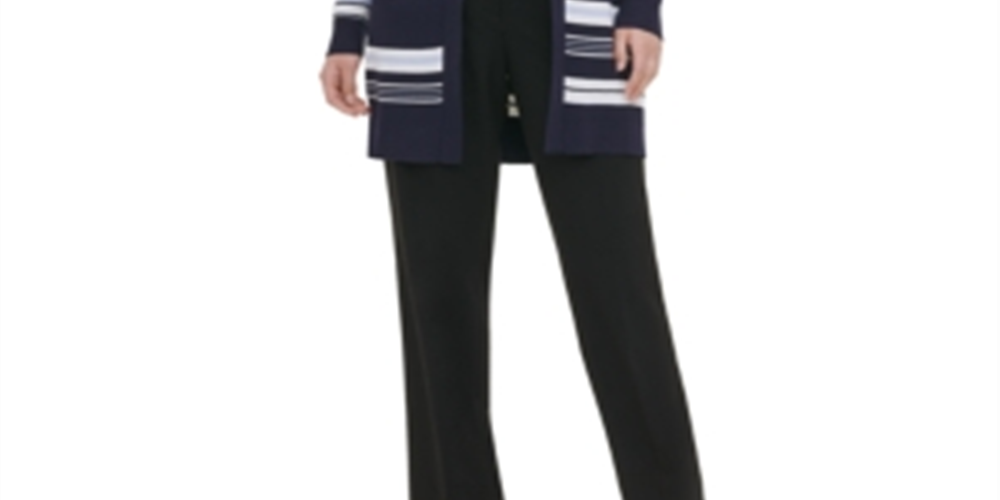 Calvin Klein Women's Striped Open Cardigan Navy Size XL