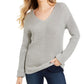Charter Club Women's Gray Printed Long Sleeve V Neck Blouse Sweater Size Petite Large