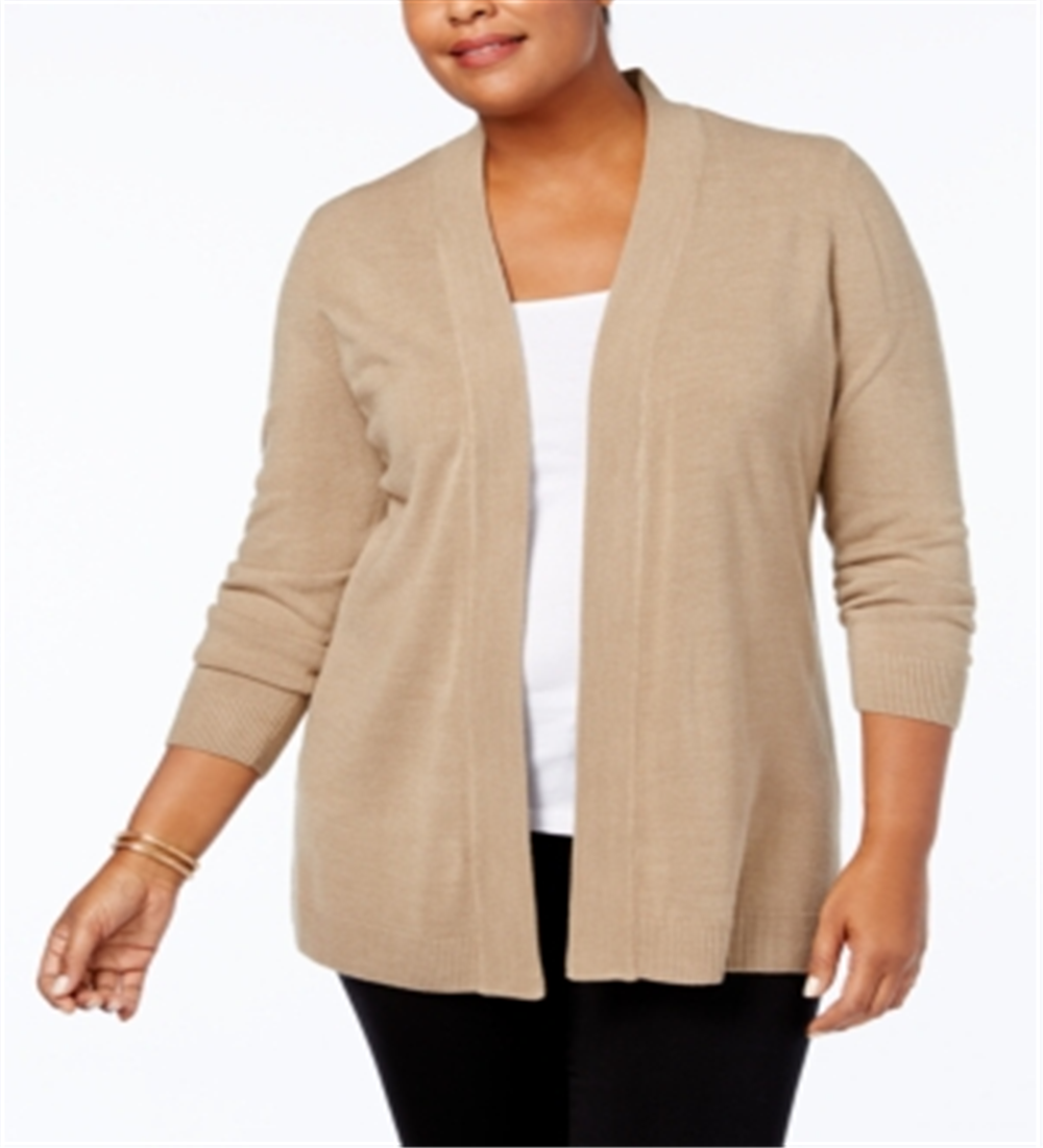 Karen Scott Women's Plus Long Duster Cardigan Sweater Brown Size -2XL