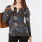 Michael Kors Women's Medallion Print Keyhole Top Blue Size Petite M