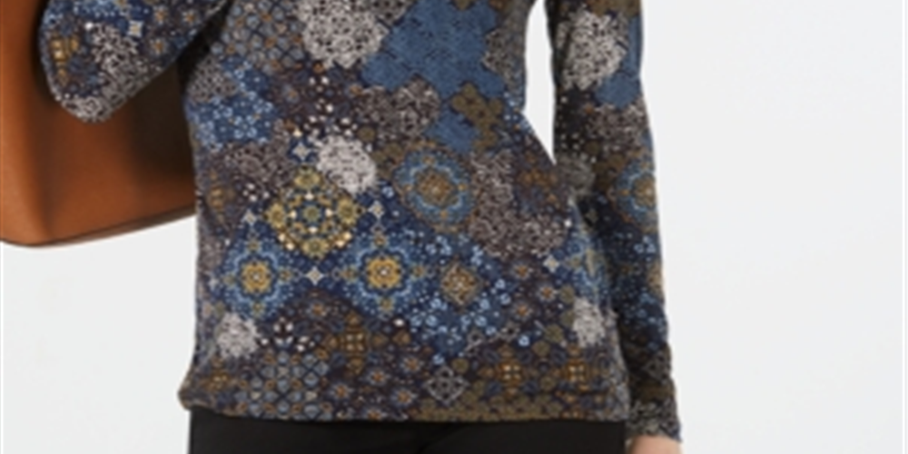 Michael Kors Women's Medallion Print Keyhole Top Blue Size Petite M