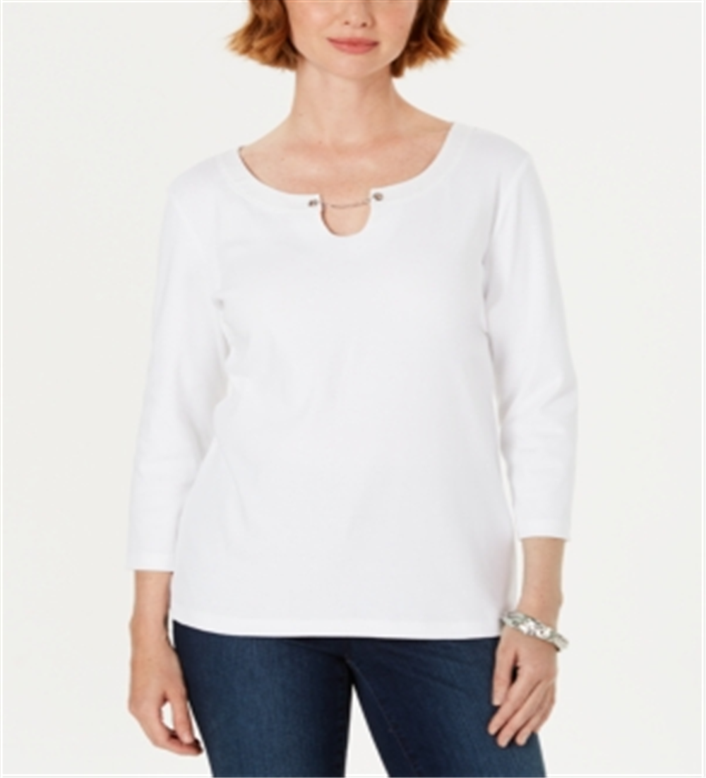 Karen Scott Women's Three Quarter Sleeve Top White Size X-Large