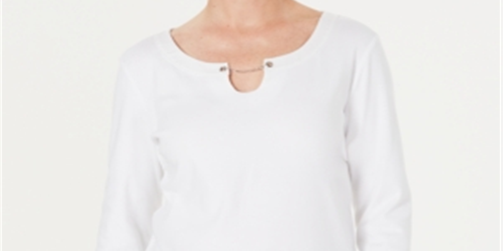 Karen Scott Women's Three Quarter Sleeve Top White Size X-Large