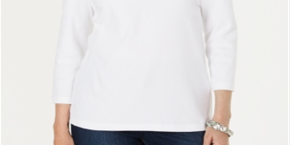 Karen Scott Women's Three Quarter Sleeve Top White Size X-Large