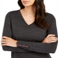 Charter Club Women's Merino Wool Button Cuff V Neck Sweater Gray Size Medium