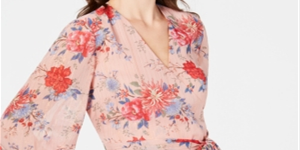 INC International Concepts Women's Blouson Sleeve Wrap Top Pink Size Petite S