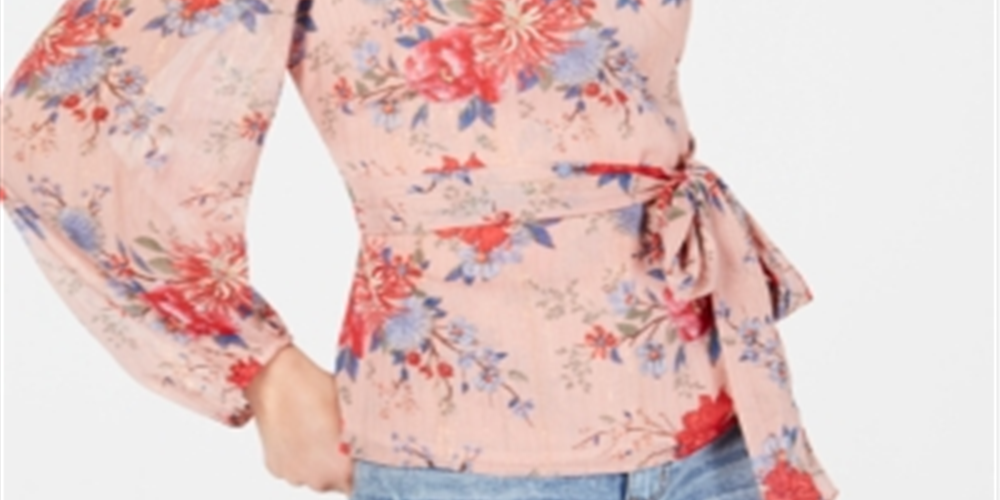 INC International Concepts Women's Blouson Sleeve Wrap Top Pink Size Petite S
