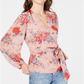 INC International Concepts Women's Blouson Sleeve Wrap Top Pink Size Petite S