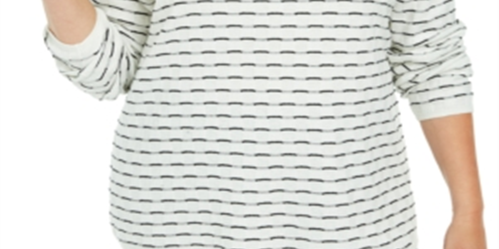 Karen Scott Women's Plus Textured Striped Cotton Top White Size 4X
