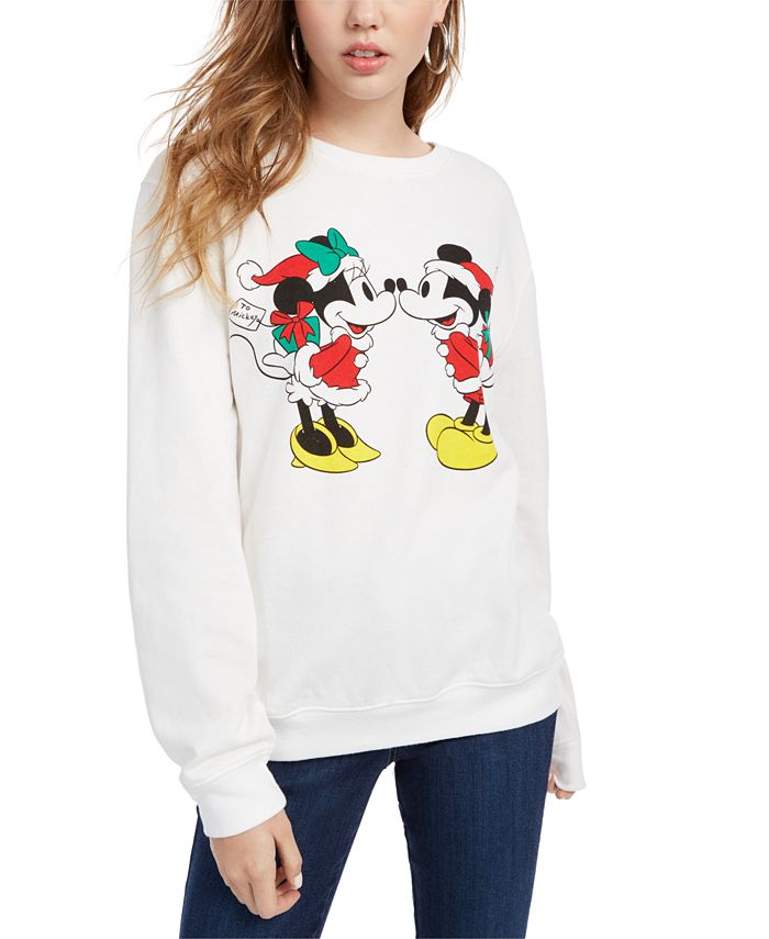 Disney Junior's Mickey & Minnie Fleece Holiday Sweatshirt White Size Large