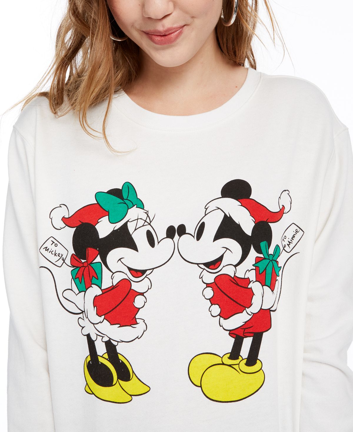 Disney Junior's Mickey & Minnie Fleece Holiday Sweatshirt White Size Large