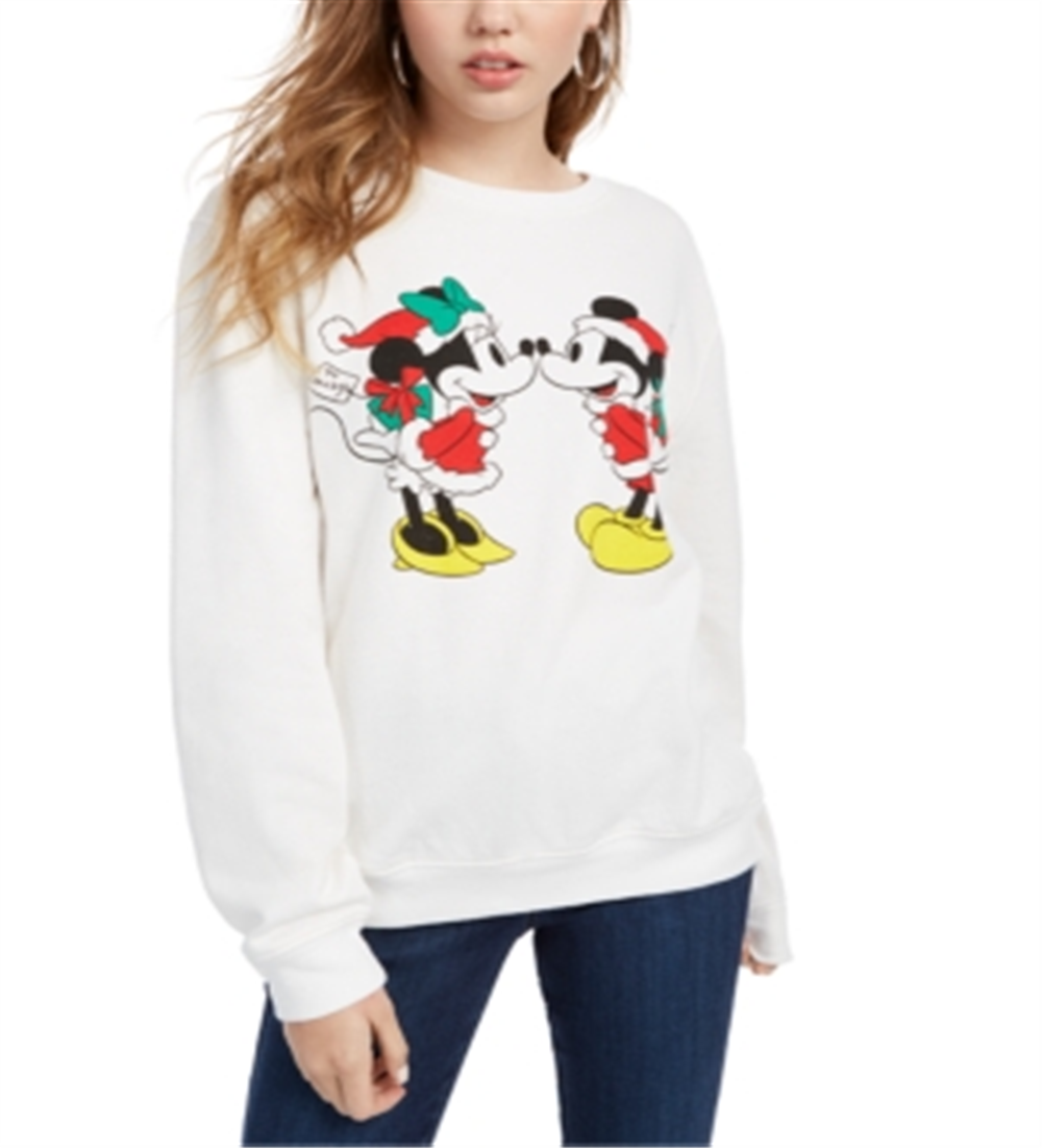 Disney Junior's Mickey & Minnie Fleece Holiday Sweatshirt White Size Large