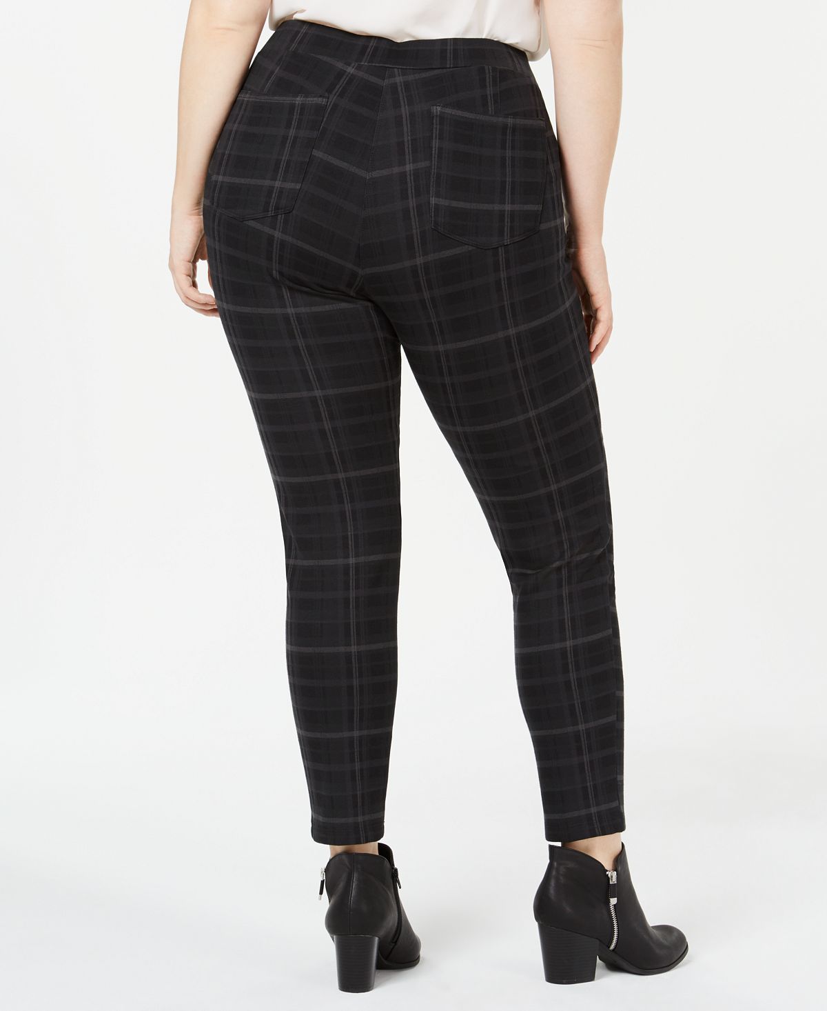 Style & Co Women's Plus Comfort Waist Plaid Leggings -Gray Size 16W
