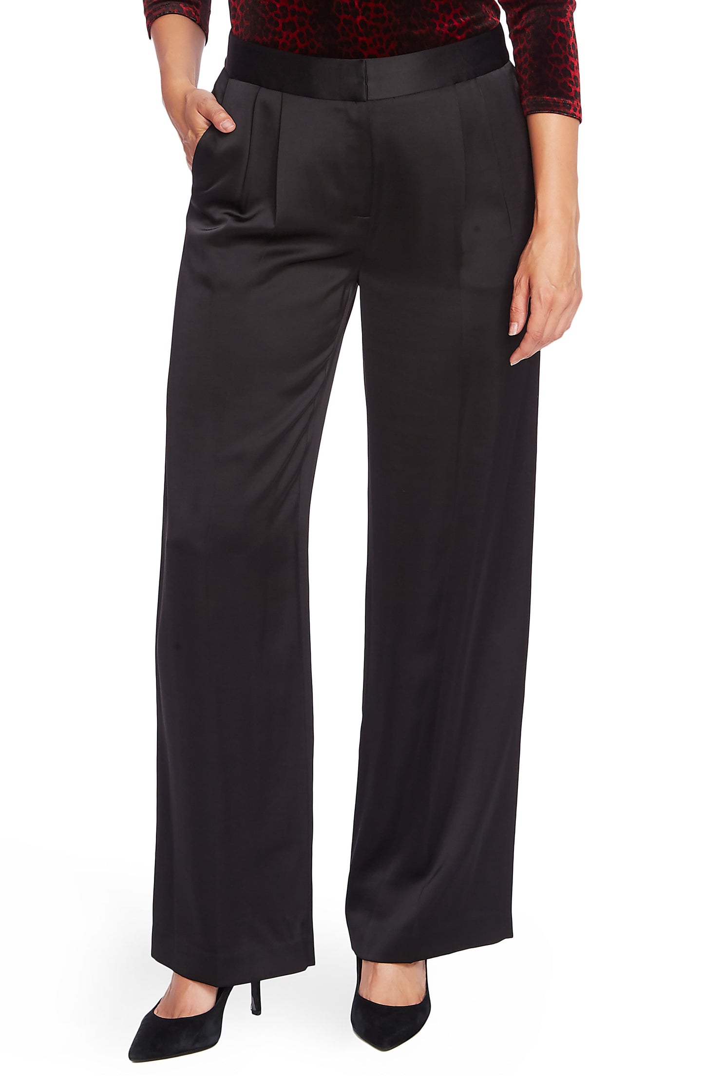 Vince Camuto Women's Wide Leg Satin Trim Pants Black Size 4