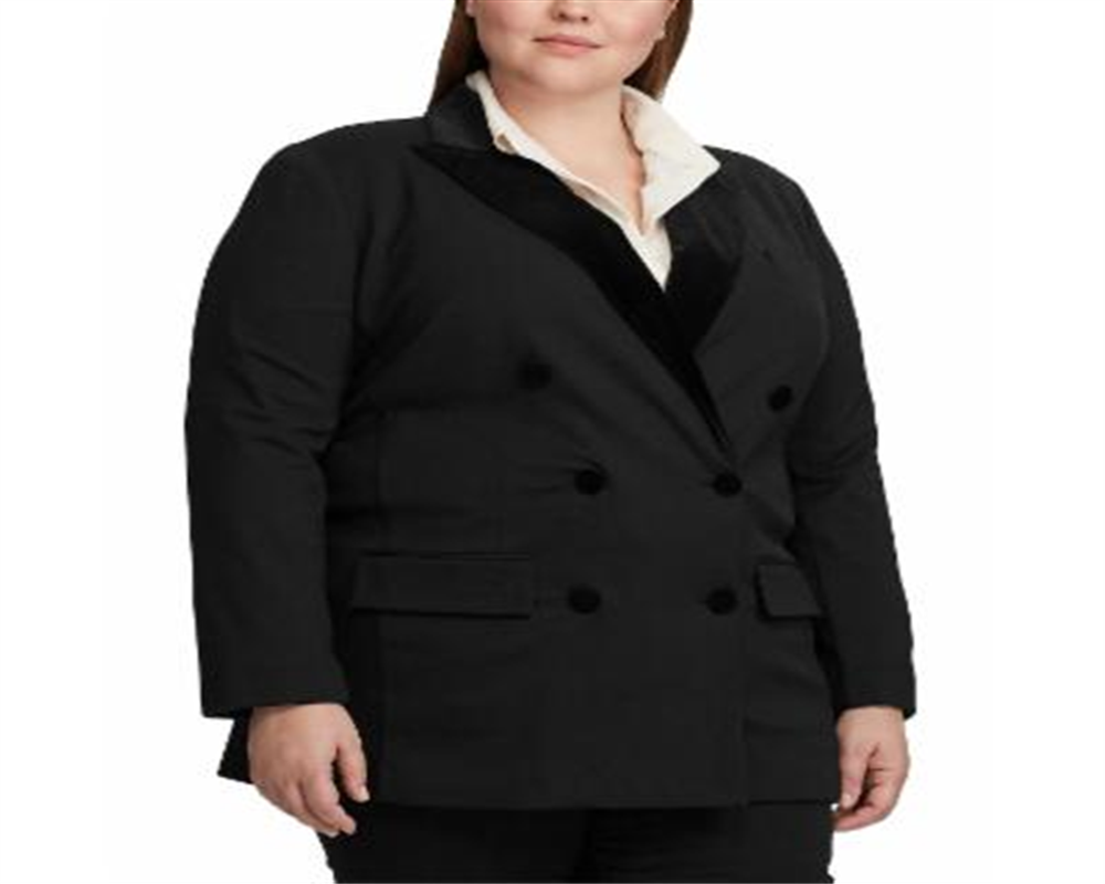 Ralph Lauren Women's Plus Velvet Trim Ponte Blazer Black Size 18W