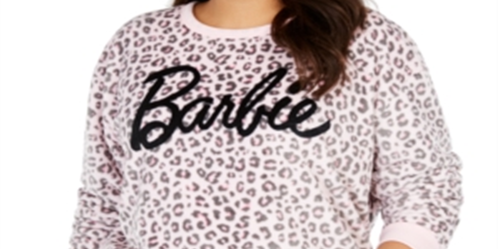 Love Tribe Women's Trendy Plus Leopard Print Barbie Graphic Sweatshirt Pink Size 3X