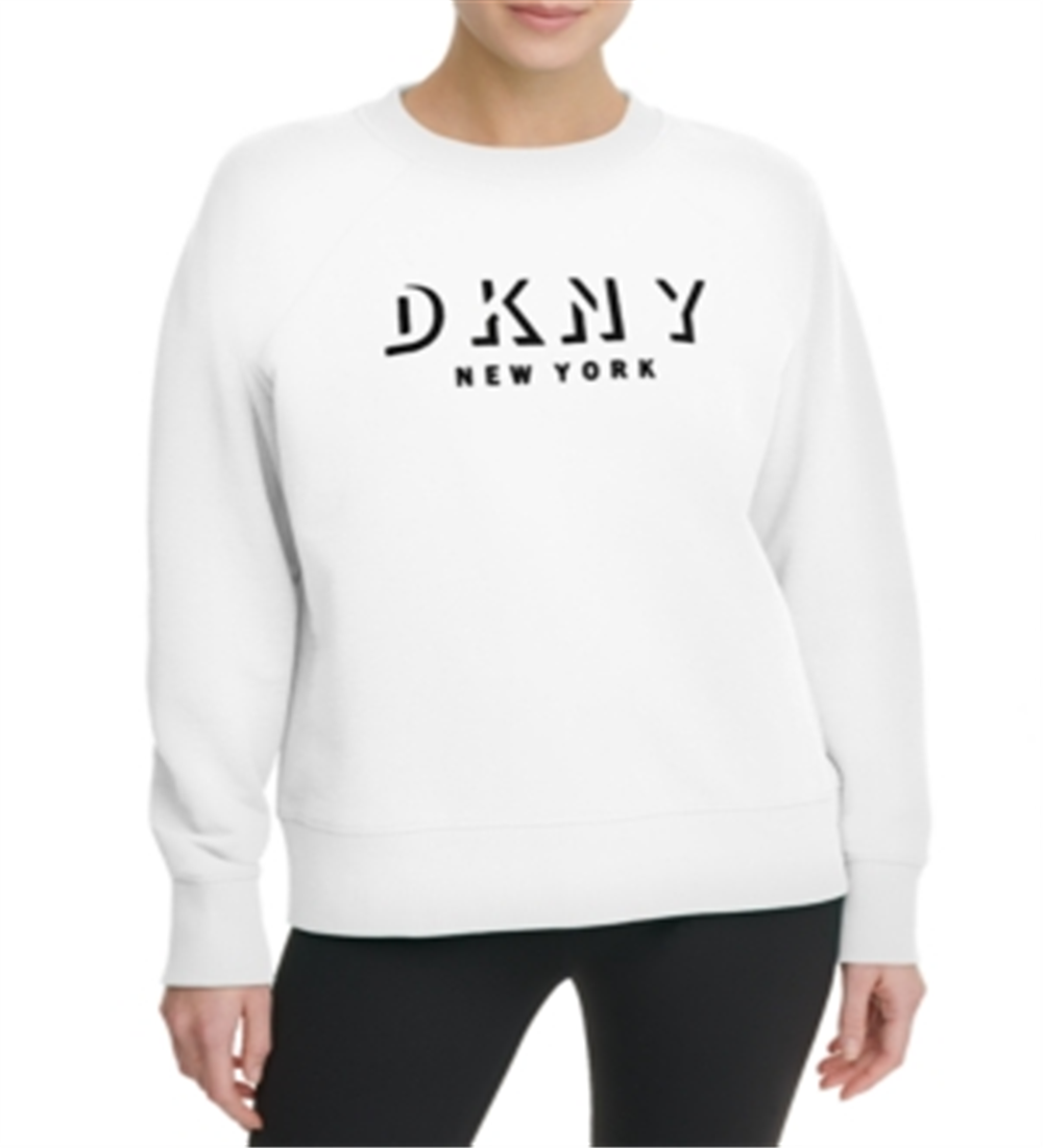 DKNY महिला स्पोर्ट्स फ्लॉक्ड लोगो स्वेटशर्ट व्हाइट - आकार S